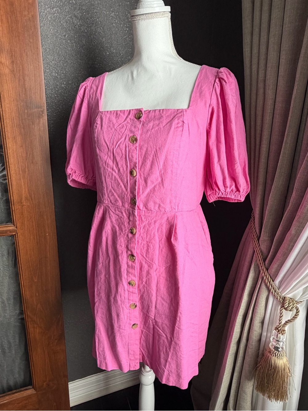 Pink Square-Neck Button-Front Women’s Dress - Old Navy
